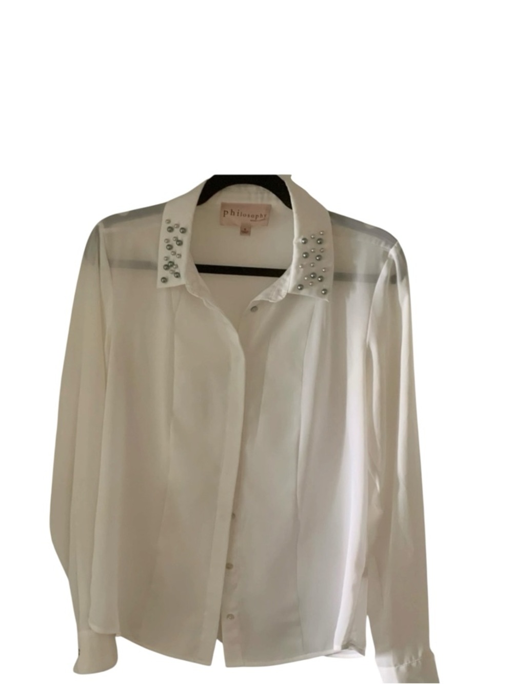 Philosophy Republik Clothing Women Faux Pearl Studded Collar Blouse Cream Size S